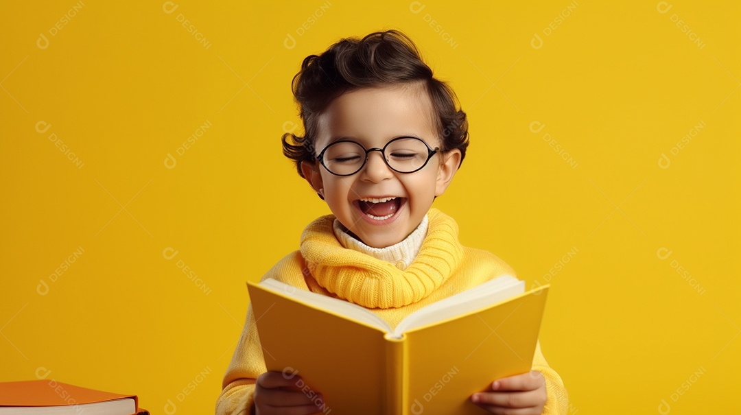 Criança feliz lendo um livro