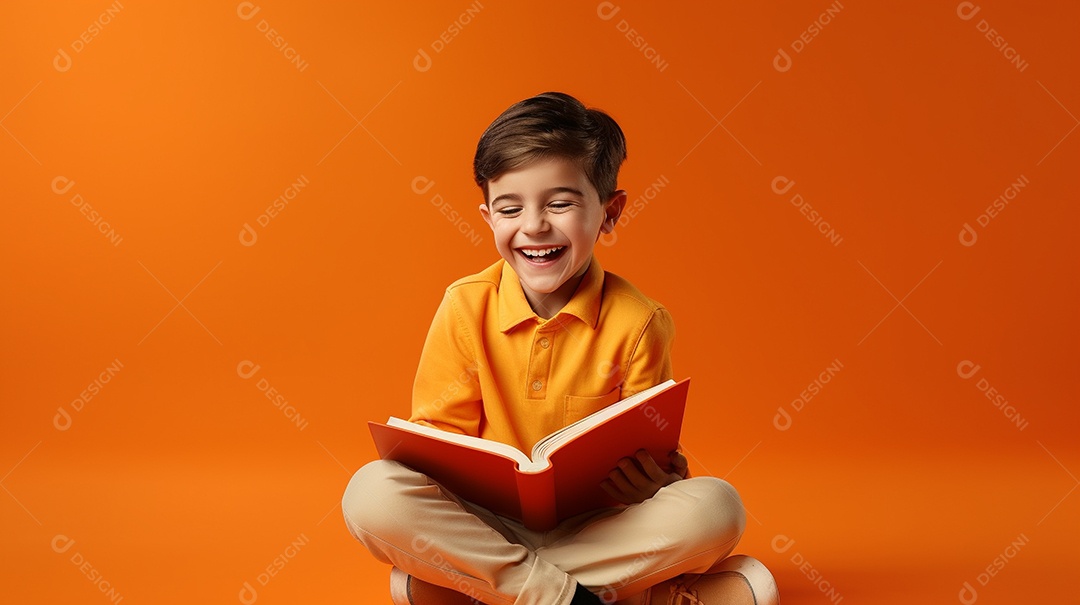 Criança feliz lendo um livro