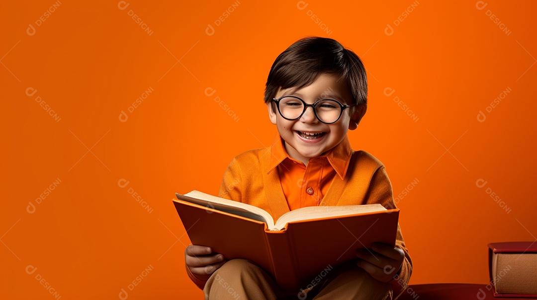 Criança feliz lendo um livro