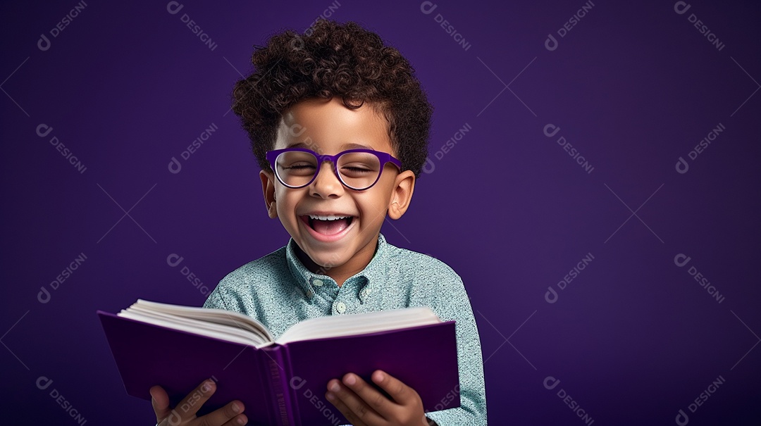 Criança feliz lendo um livro