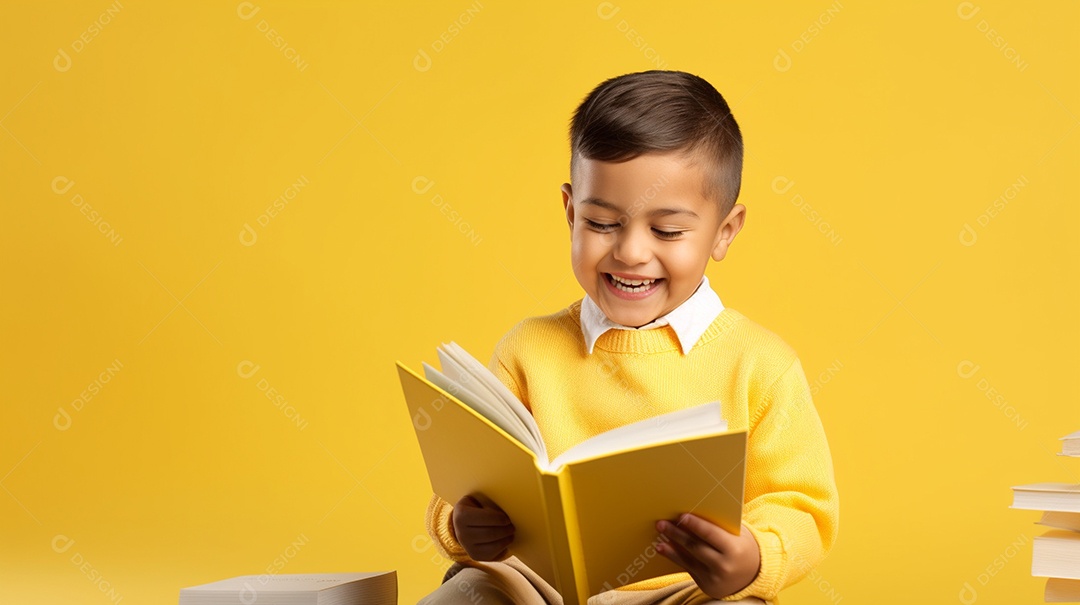 Criança feliz lendo um livro