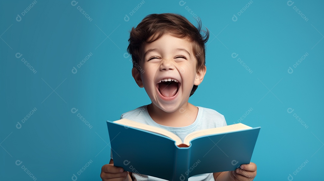 Criança feliz lendo um livro