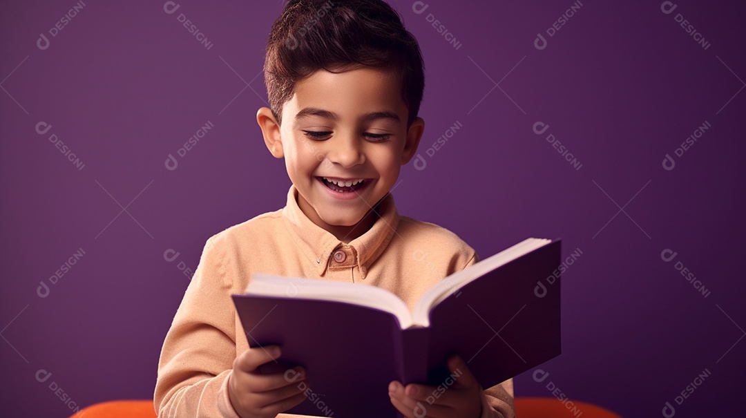 Criança feliz lendo um livro