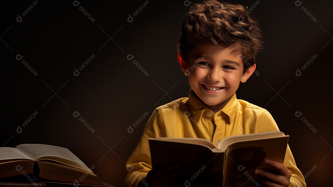 Criança feliz lendo um livro