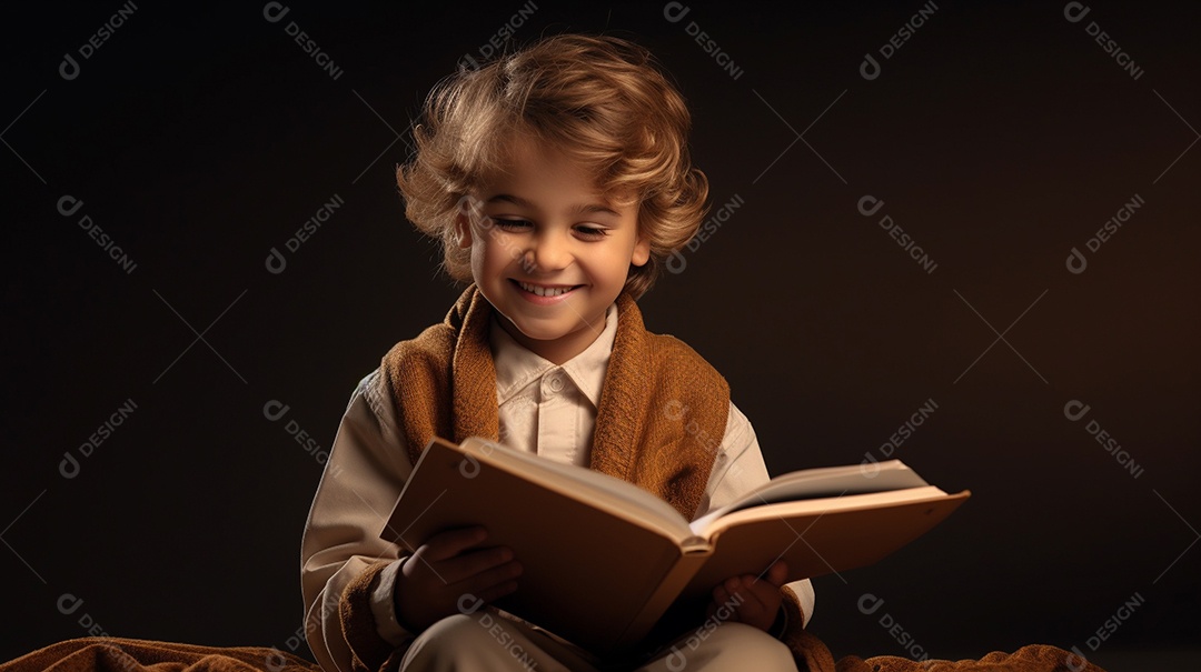 Criança feliz lendo um livro