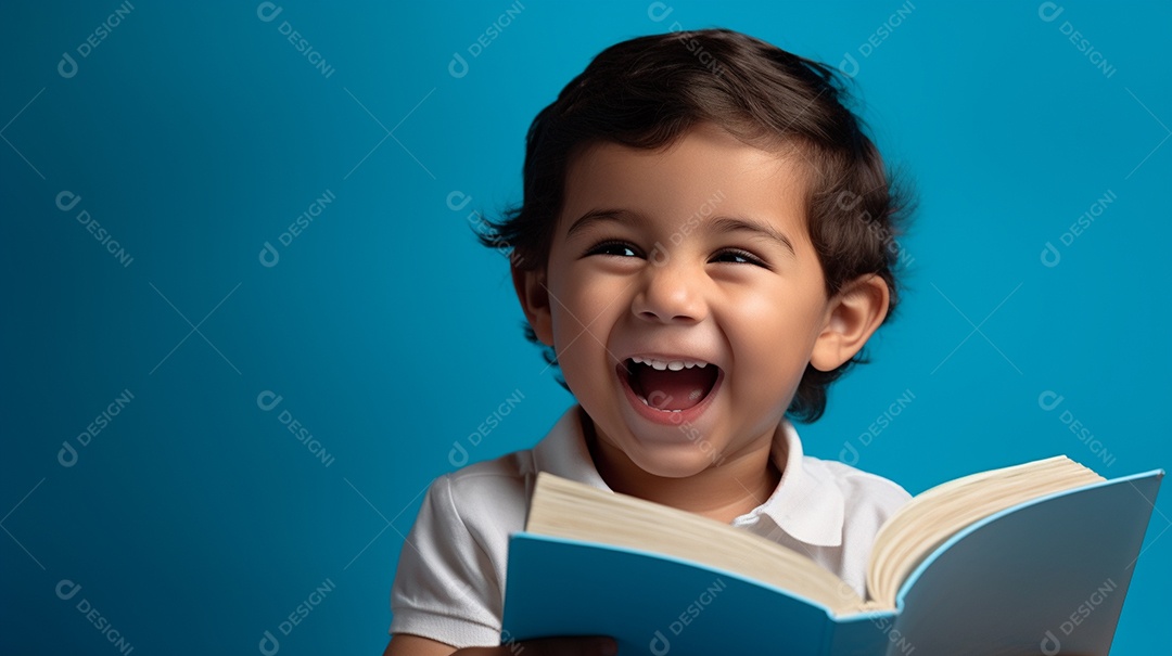 Criança feliz lendo um livro