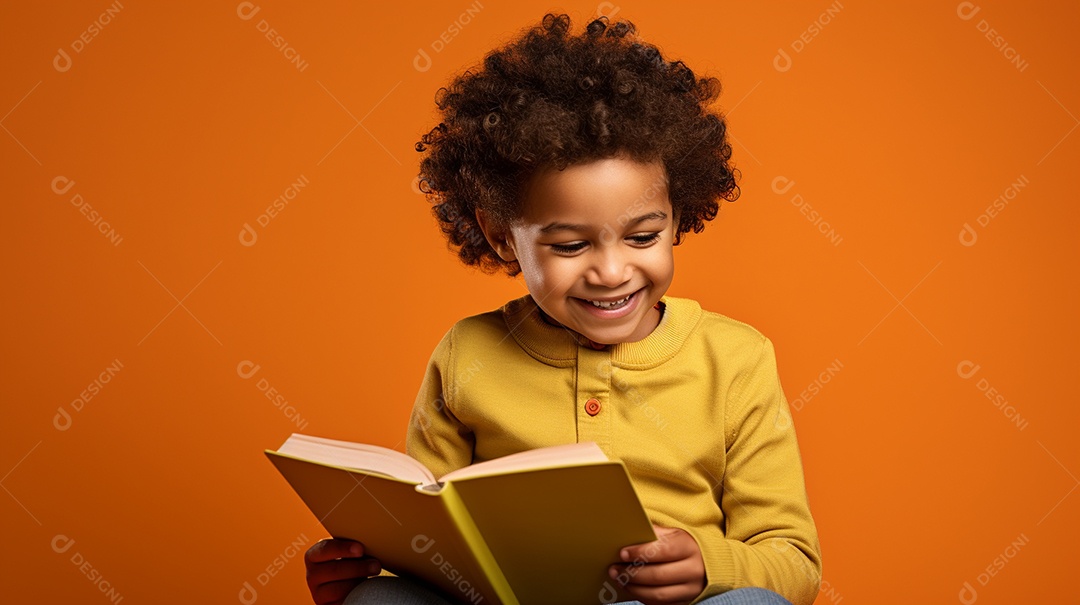 Criança feliz lendo um livro