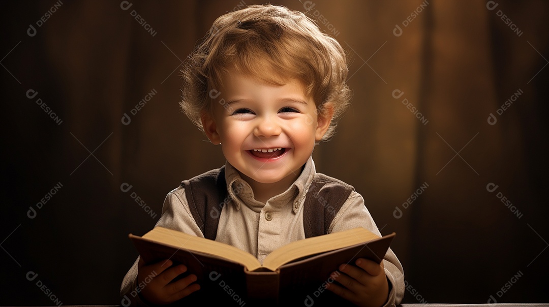 Criança feliz lendo um livro