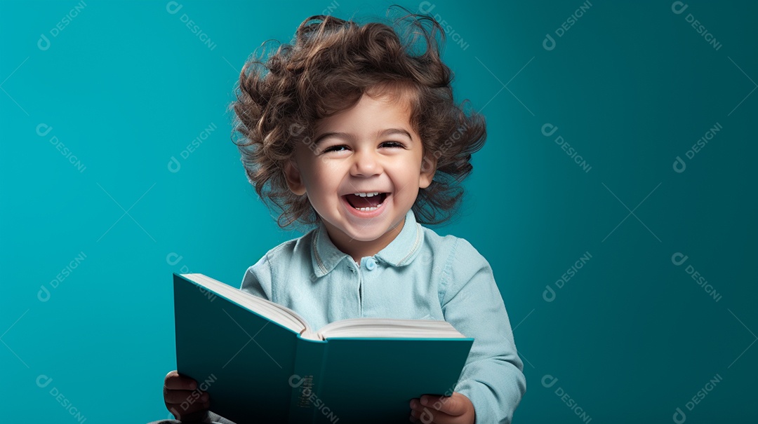 Criança feliz lendo um livro