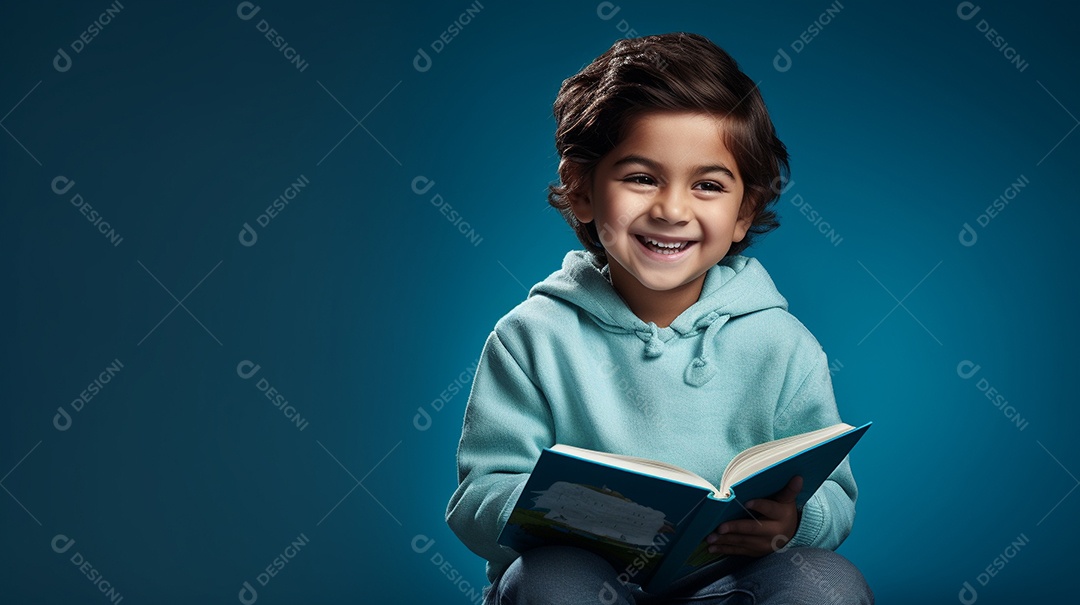 Criança feliz lendo um livro