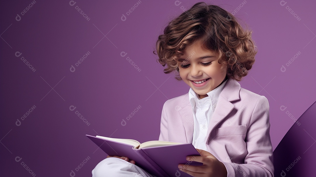 Criança feliz lendo um livro