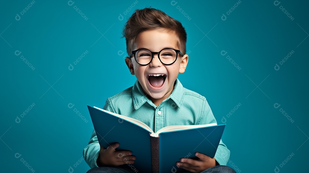 Criança feliz lendo um livro