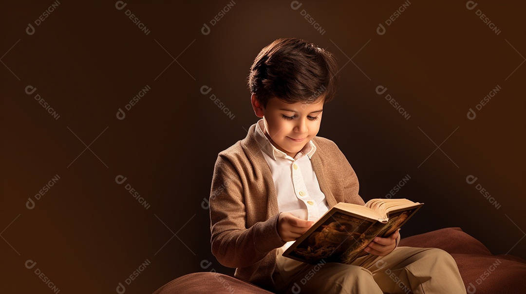 Criança feliz lendo um livro