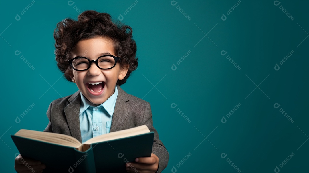Criança feliz lendo um livro
