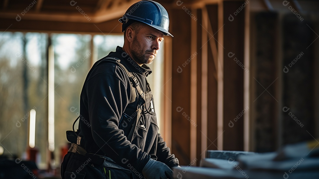 Homem trabalhando como taper no canteiro de obras de uma casa de luxo
