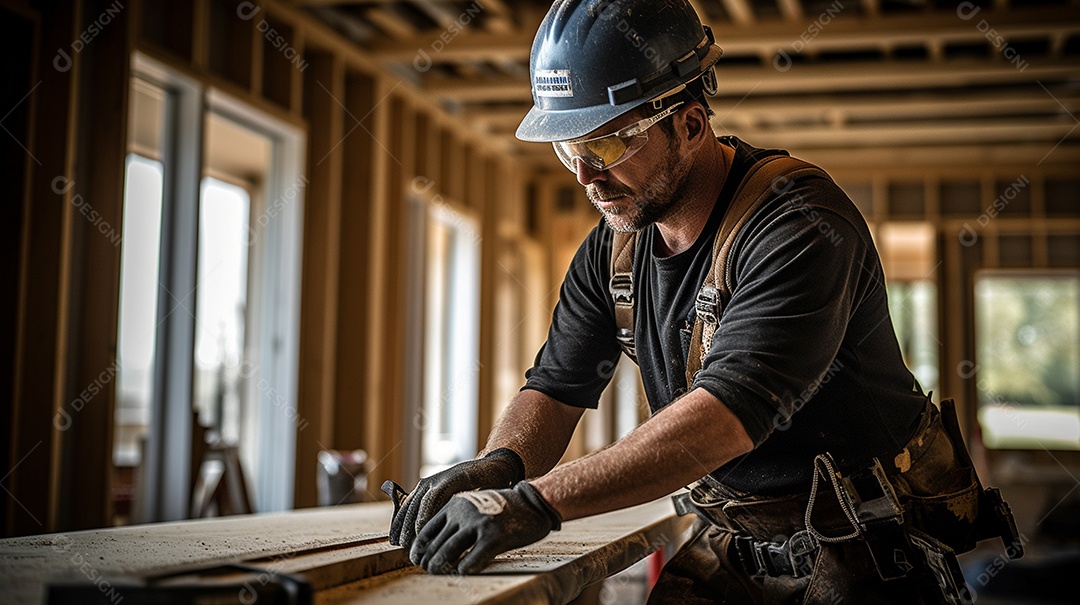 Homem trabalhando como taper no canteiro de obras de uma casa de luxo