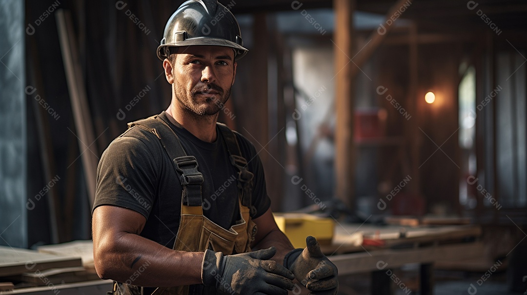 Homem trabalhando como taper no canteiro de obras de uma casa de luxo