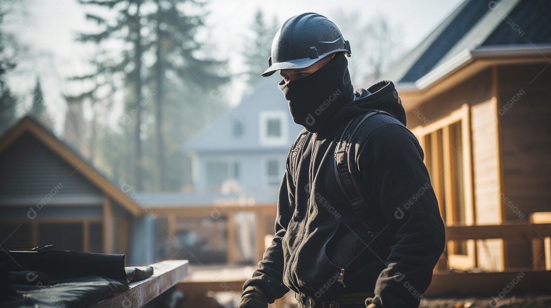 Homem trabalhando como taper no canteiro de obras de uma casa de luxo