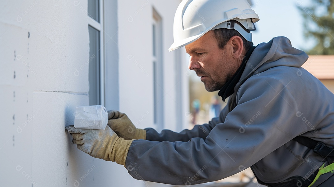 Homem trabalhando como taper no canteiro de obras de uma casa de luxo