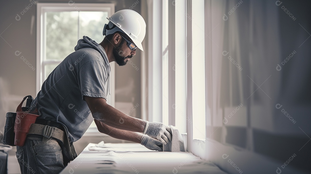 Homem trabalhando como taper no canteiro de obras de uma casa de luxo