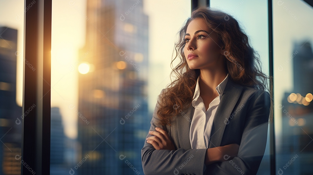 Uma empresária executiva perdida em pensamentos