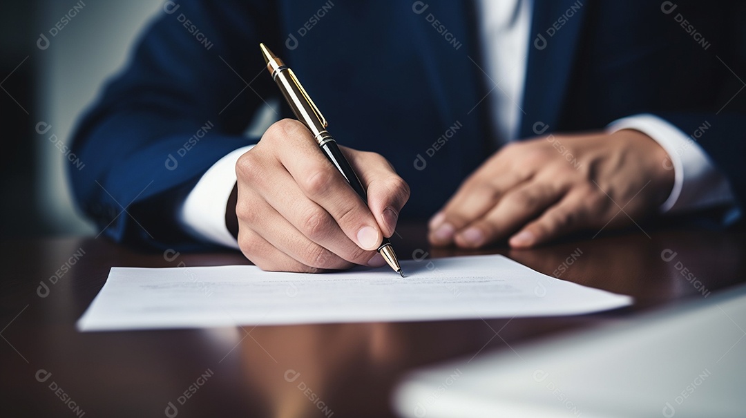 Mão de uma mulher de negócios assinando um documento importante