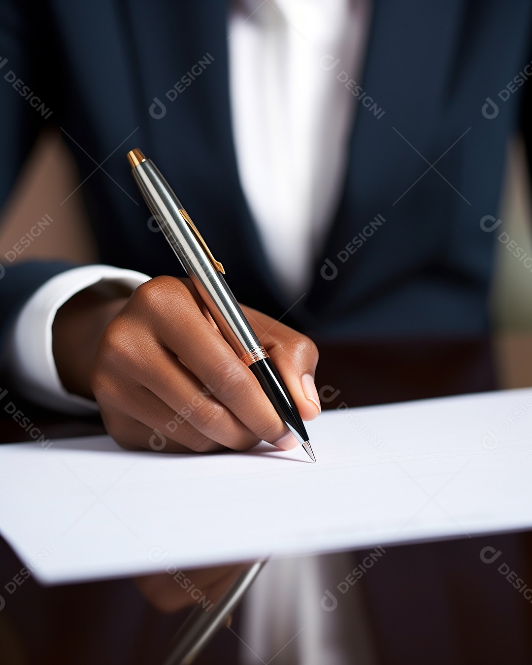 Mão de uma mulher de negócios assinando um documento importante