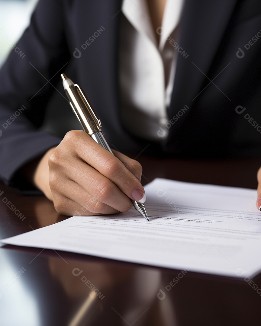 Mão de uma mulher de negócios assinando um documento importante