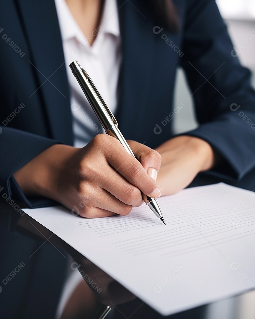 Mão de uma mulher de negócios assinando um documento importante