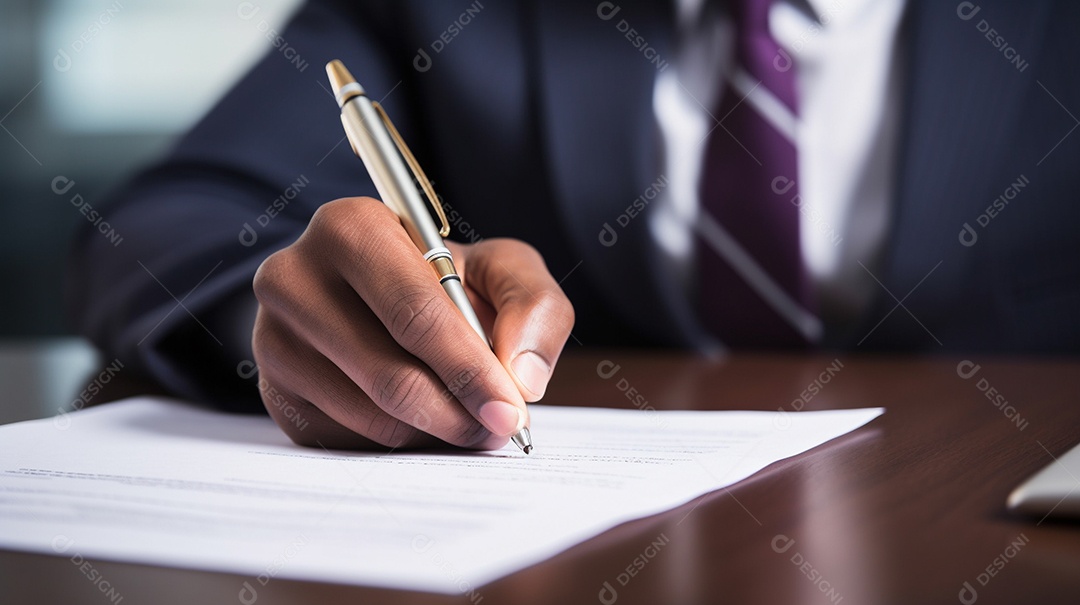 Mão de uma mulher de negócios assinando um documento importante