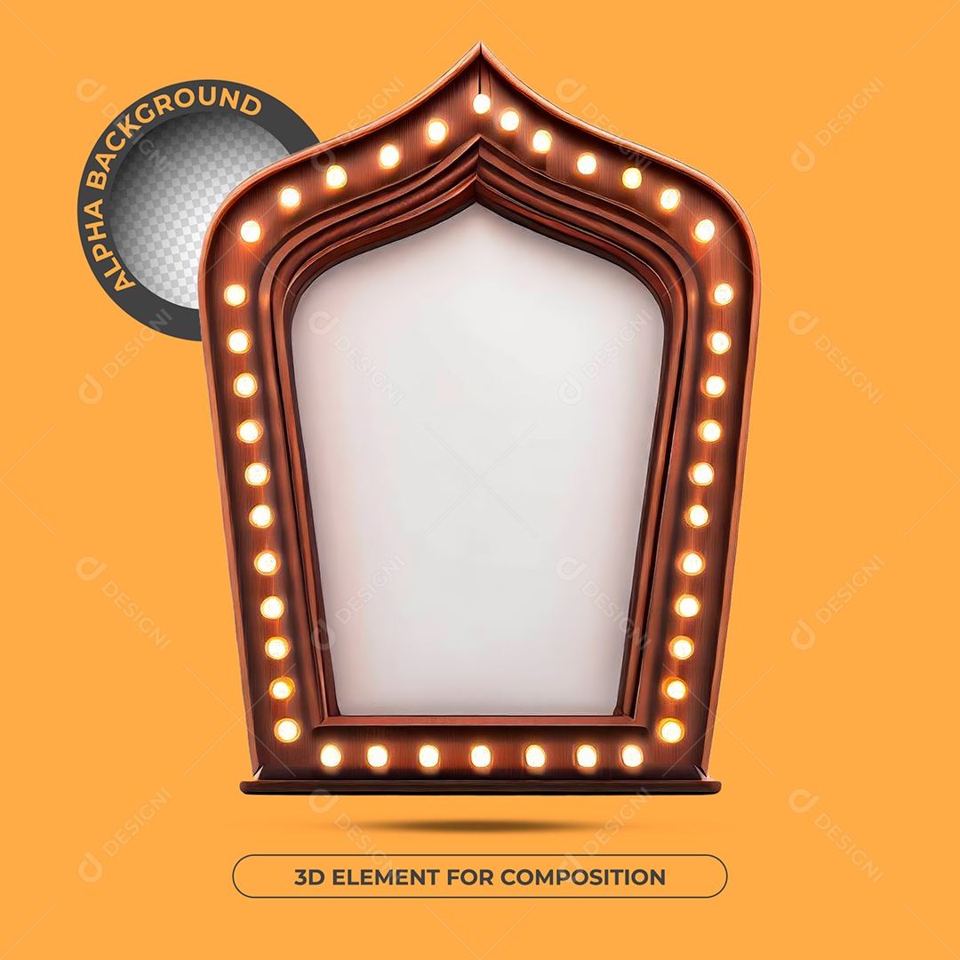 Elemento 3D Moldura De Madeira Com Luzes Para Composição PSD