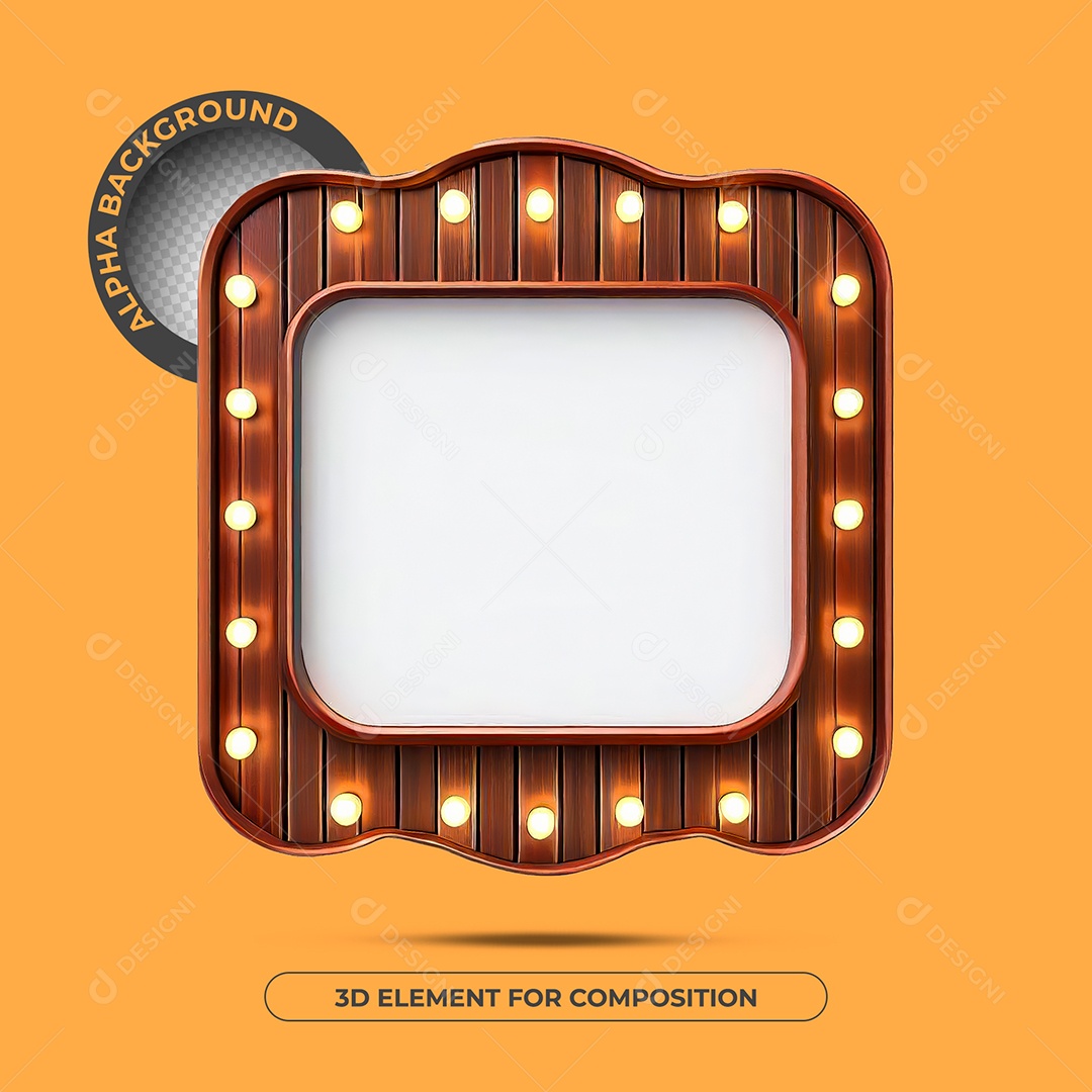 Elemento 3D Moldura De Madeira Com Luzes Para Composição PSD
