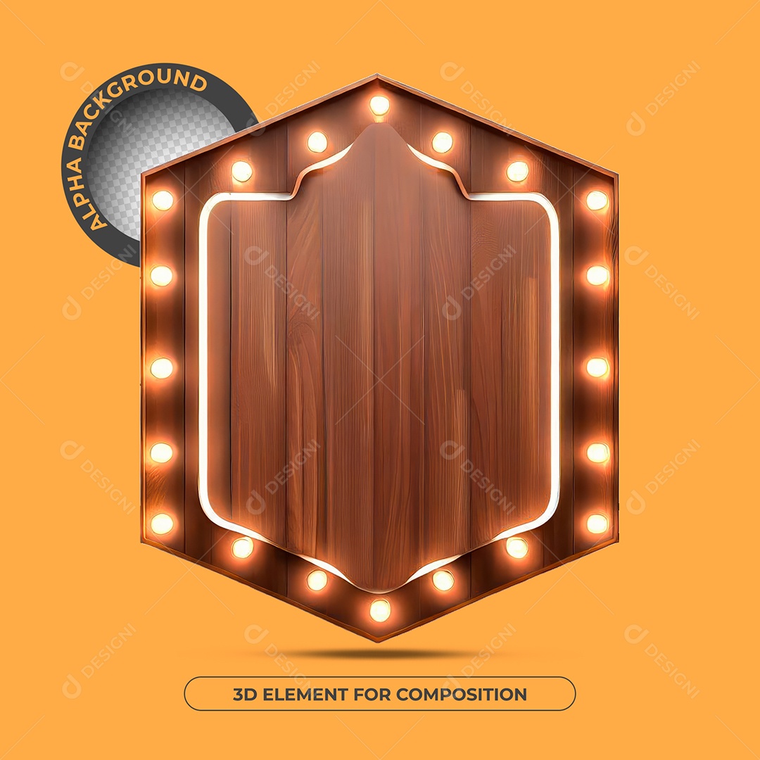 Elemento 3D Moldura De Madeira Com Luzes Para Composição PSD
