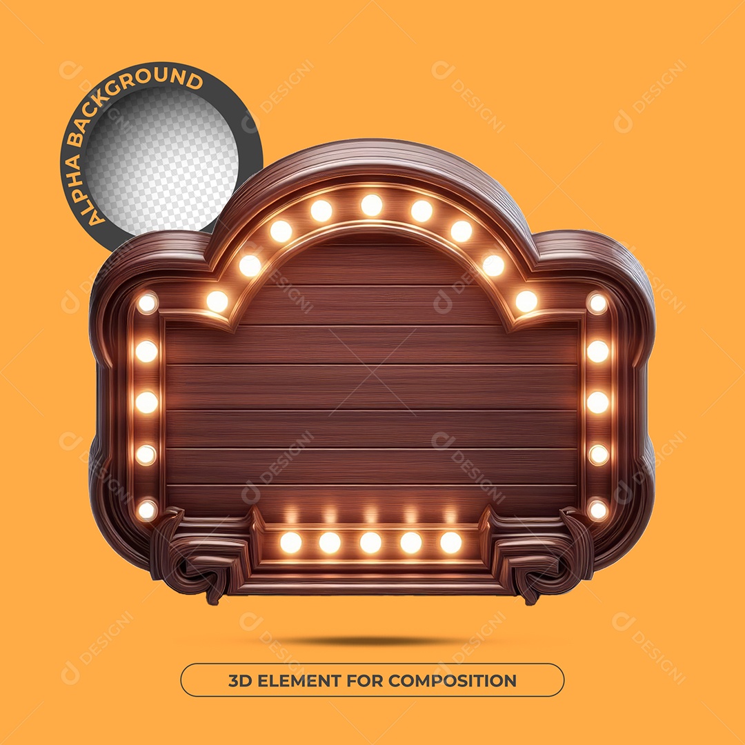 Elemento 3D Moldura De Madeira Com Luzes Para Composição PSD