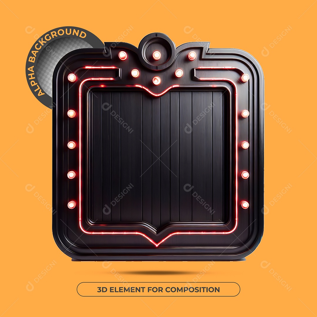 Elemento 3D Moldura De Madeira Preta Com Luzes Vermelhas Para Composição PSD