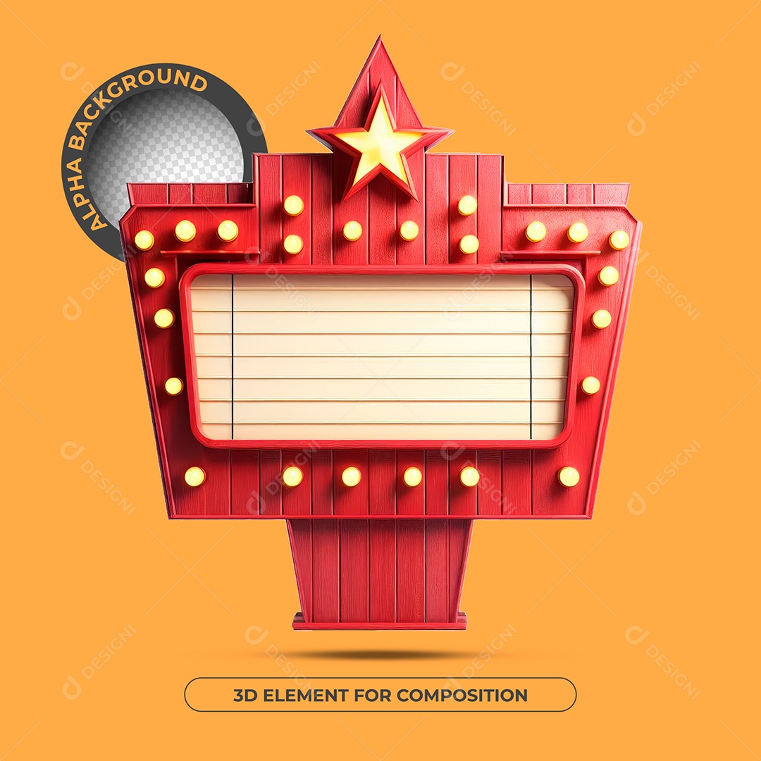 Elemento 3D Moldura De Madeira Vermelha Com Luzes Para Composição PSD