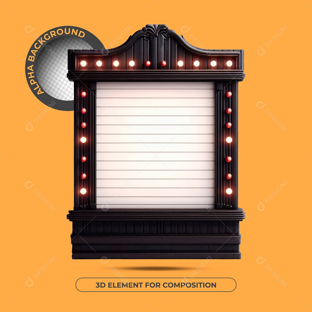 Elemento 3D Moldura De Madeira Preta Com Luzes Para Composição PSD