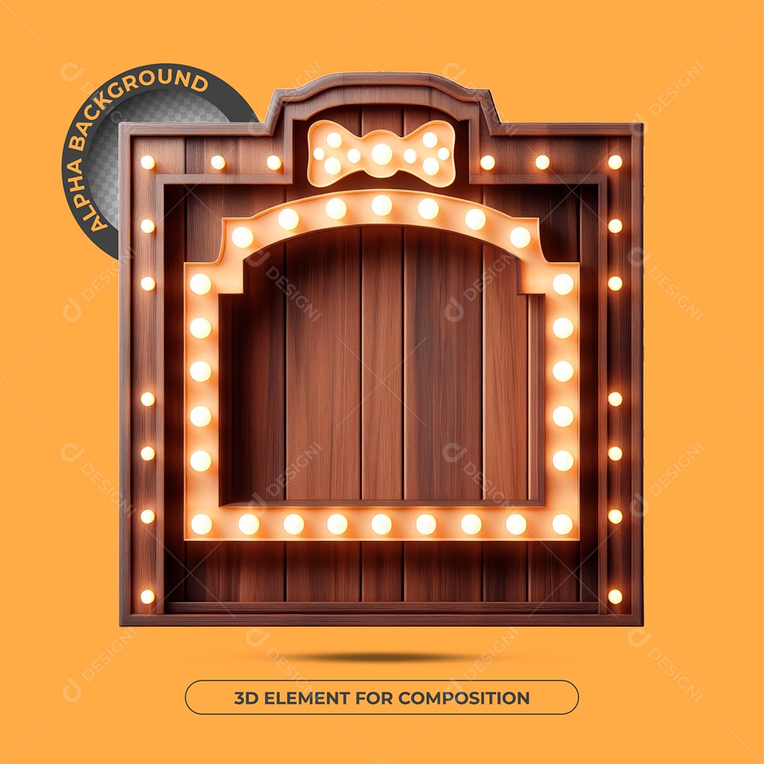 Elemento 3D Moldura De Madeira Com Luzes Para Composição PSD