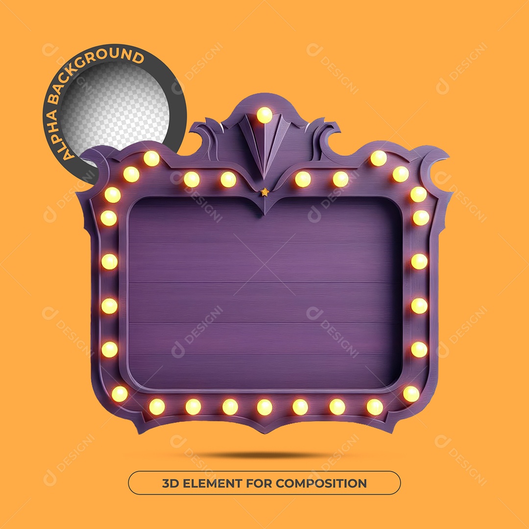 Elemento 3D Moldura De Madeira Roxa Com Luzes Para Composição PSD