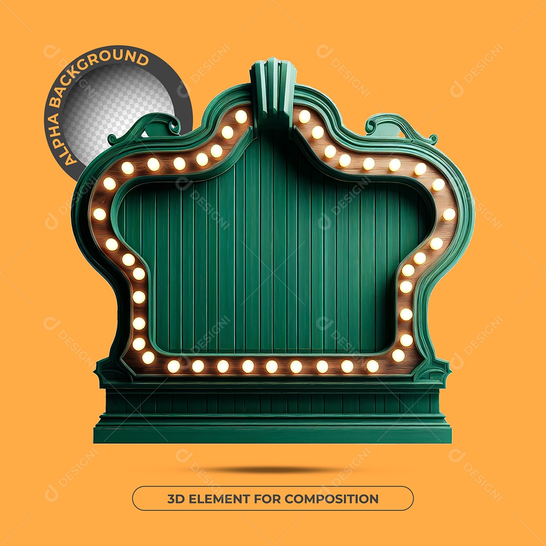 Elemento 3D Moldura De Madeira Verde Com Luzes Para Composição PSD