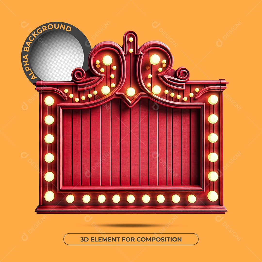 Elemento 3D Moldura De Madeira Vermelha Com Luzes Para Composição PSD