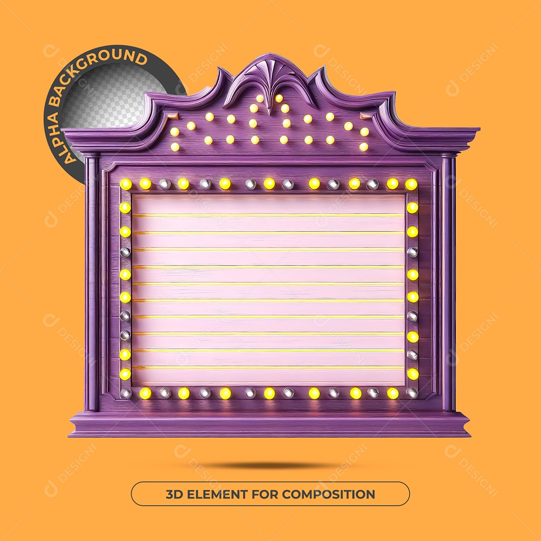 Elemento 3D Moldura De Madeira Roxa Com Luzes Para Composição PSD