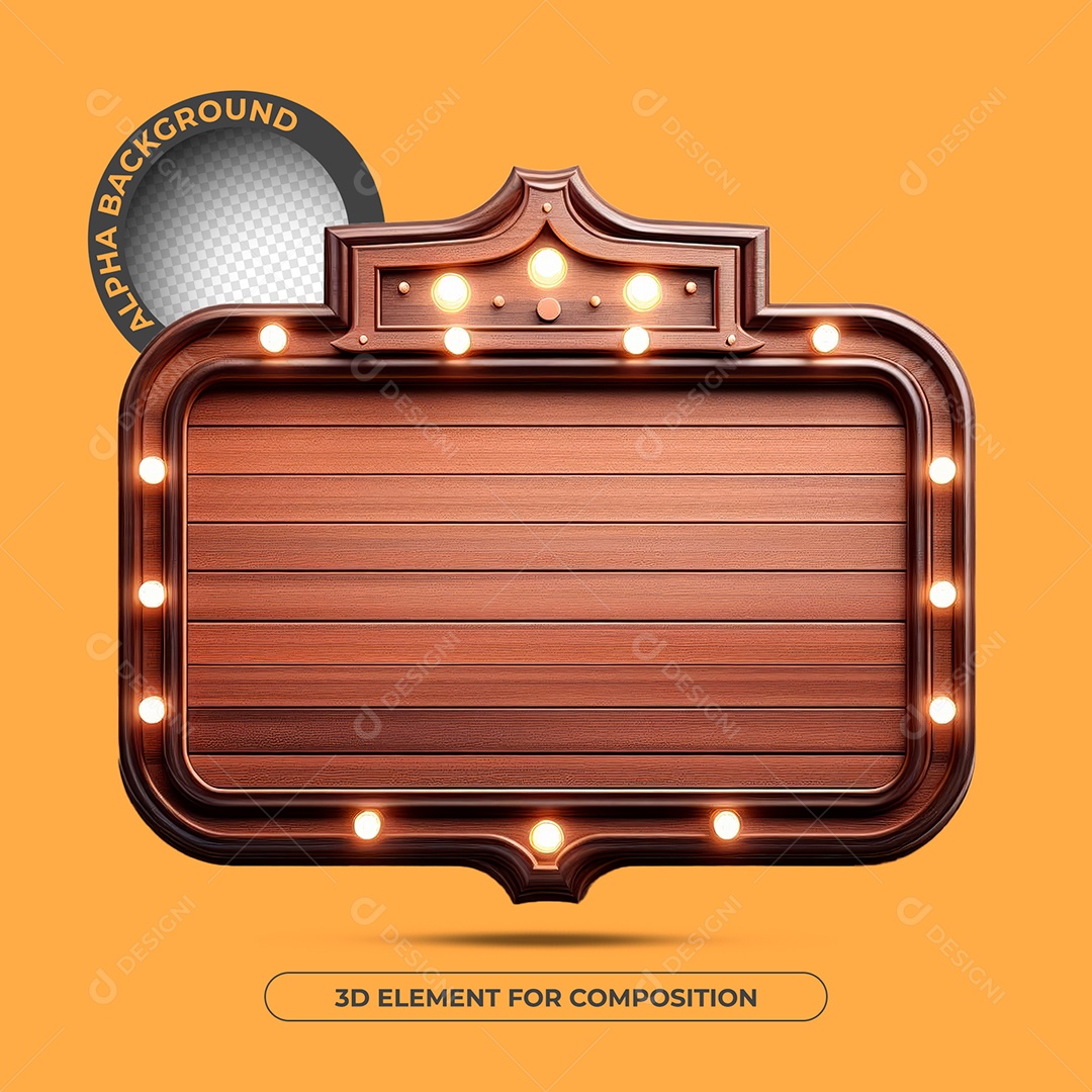 Elemento 3D Moldura De Madeira Com Luzes Para Composição PSD