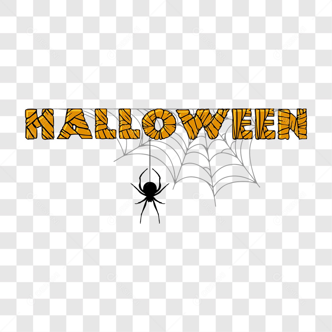 Lettering Halloween e Aranha Descendo em Teia EPS + PNG