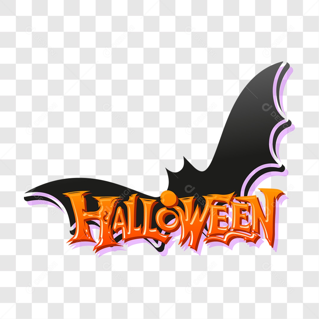 Lettering Halloween Texto Laranja e Morcego Preto EPS + PNG