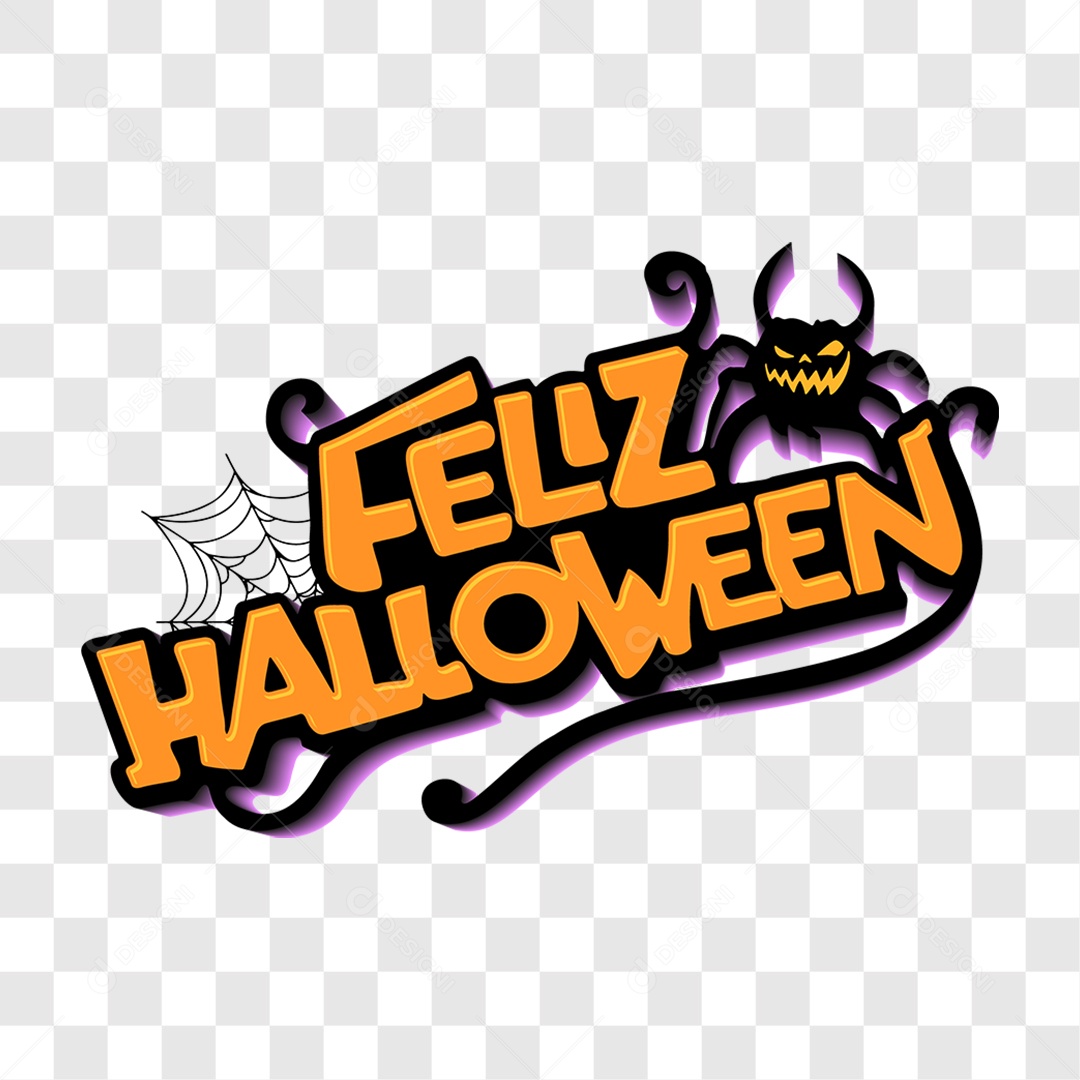 Lettering Feliz Halloween Texto Laranja EPS + PNG