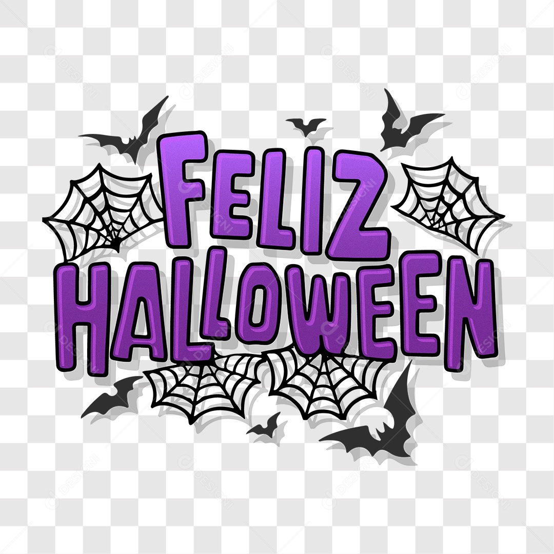 Lettering Feliz Halloween Texto Roxo EPS + PNG
