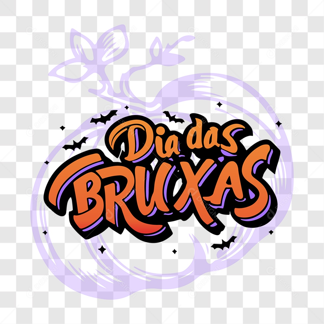 Lettering Dia das Bruxas Texto Laranja com Morcegos EPS + PNG