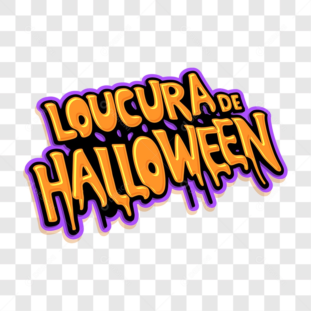 Lettering Loucura de Halloween Texto Amarelo EPS + PNG