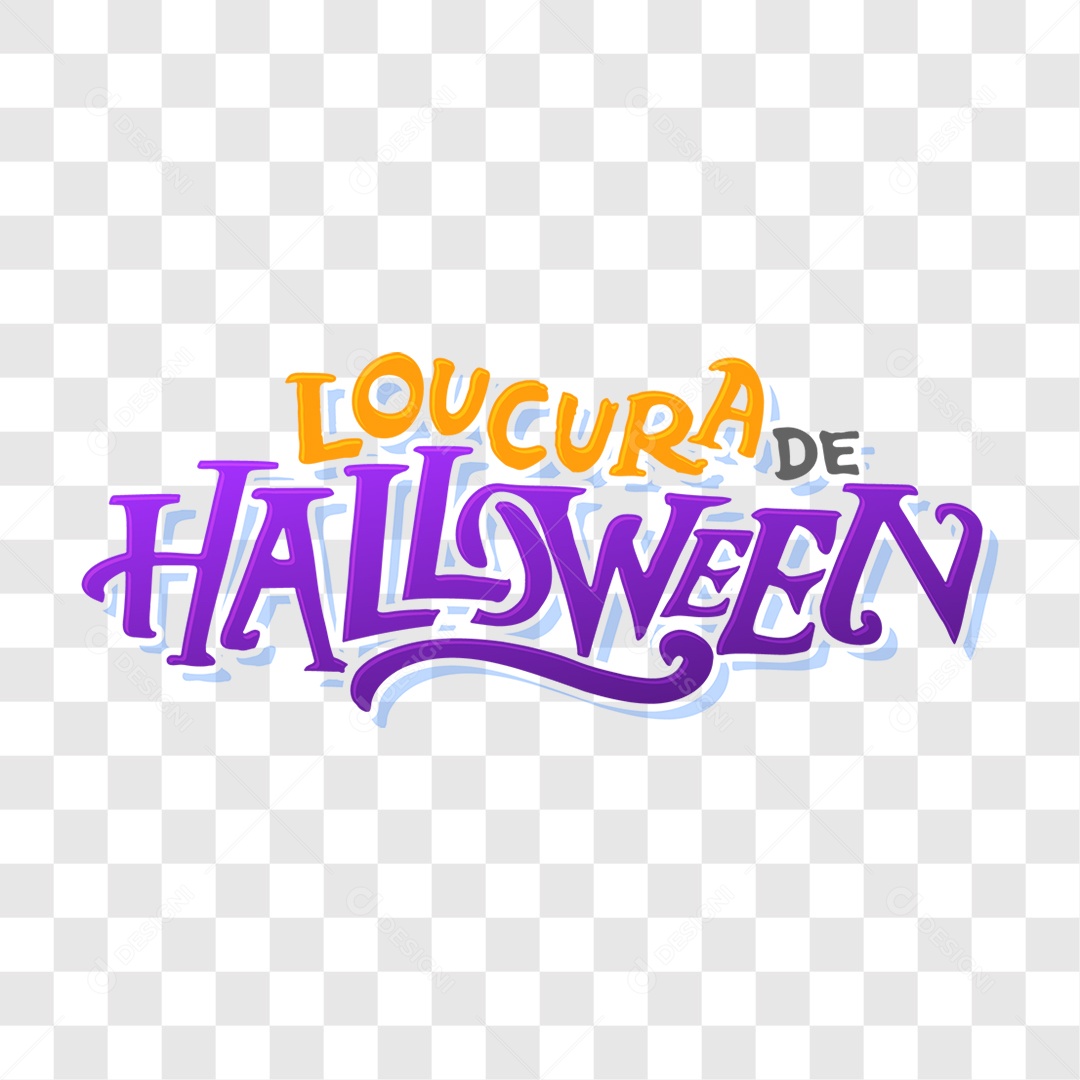 Lettering Loucura de Halloween Texto Amarelo Preto e Roxo EPS + PNG